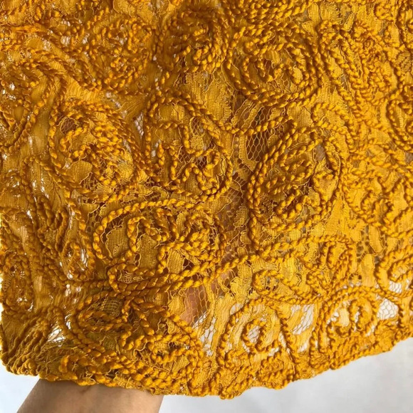 Zara NWT Golden Mustard Sheer Lace Embroidered Short Sleeve Crop Top Sz Small - Picture 6 of 10